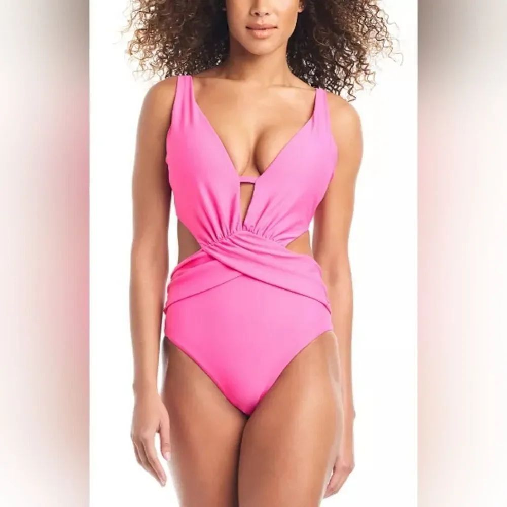 Bar III Draped Monokini Swimsuit NWOT Size Medium Hot Pink